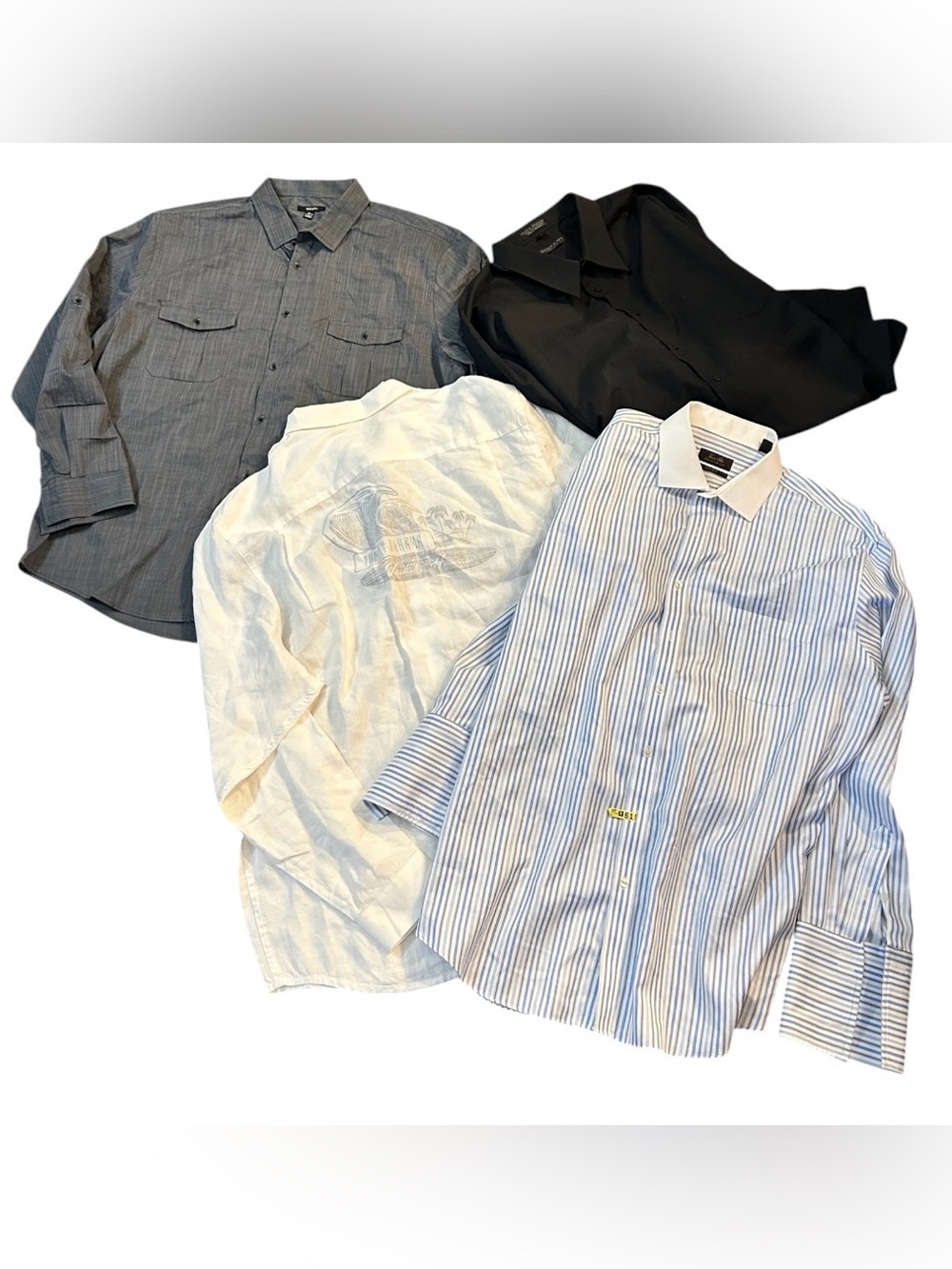 Tommy Bahama Men’s Button-Up Shirts — Blue Stripe, Black, Gray, Cream